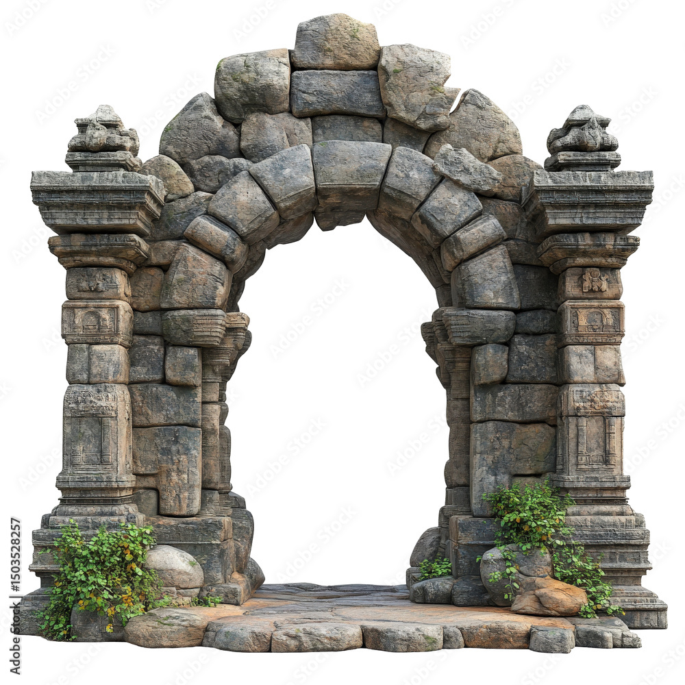 Fototapeta premium Mysterious weathered stone archway entrance evoking ancient ruins and forgotten gateways