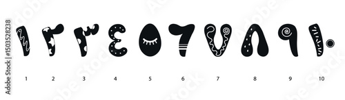 Arabic numerals, numbers set on a white background. Doodle art style.