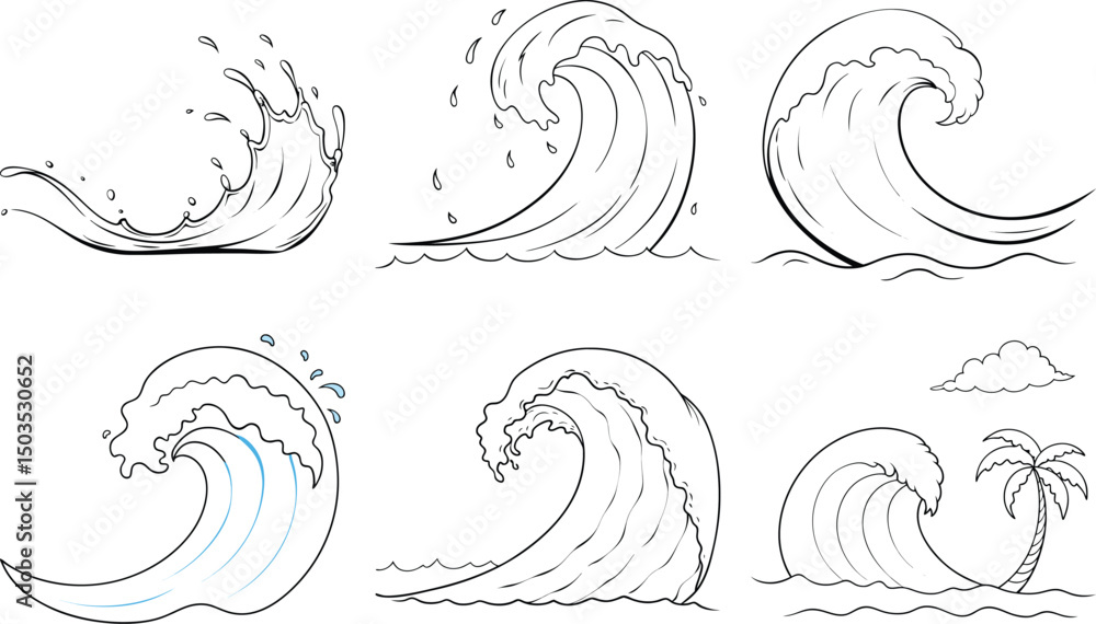 Fototapeta premium set of hand drawn vector wave elements white background