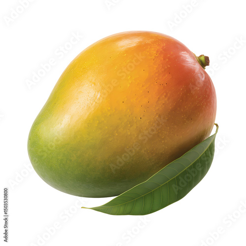 3D Ripe Mango with Detailed Leaf Isolated on Transparent Background for Food and Fruit Concepts