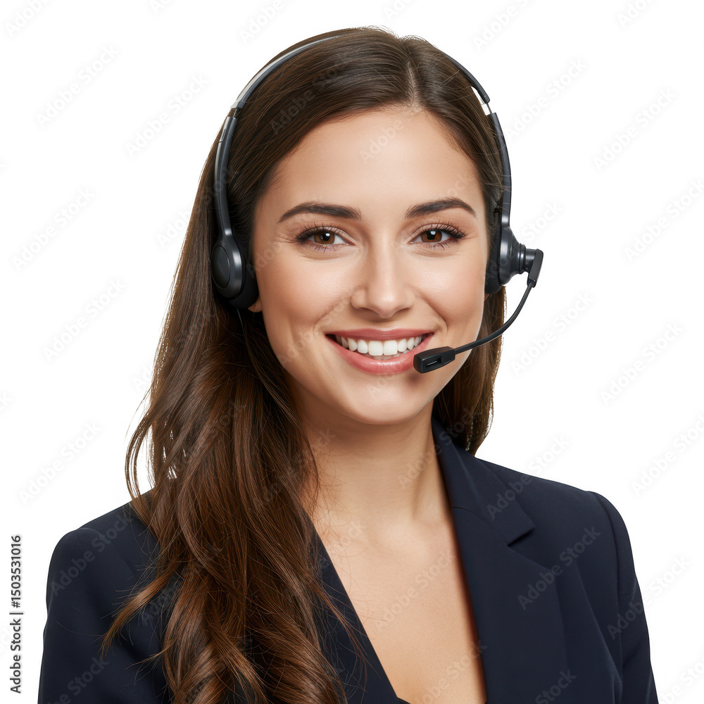Smiling woman with headset isolated on transparent background Smiling woman with headset isolated on transparent background