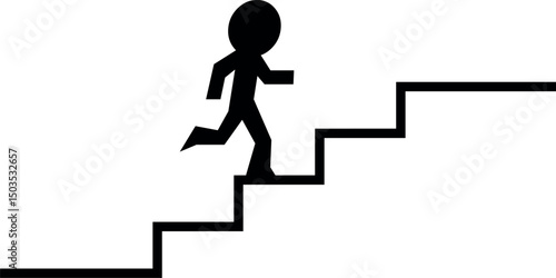 vector illustration black silhouette stickman goin up direction staircase structure