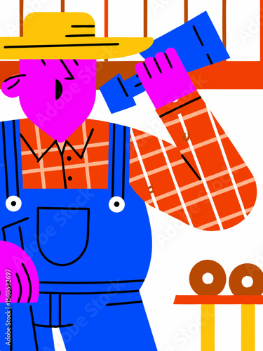 Abstract Carpenter Adjusting Hat Illustration
