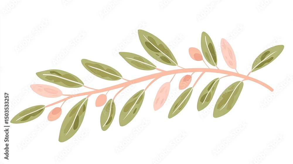 Obraz premium Delicate branch with leaves and small berries.