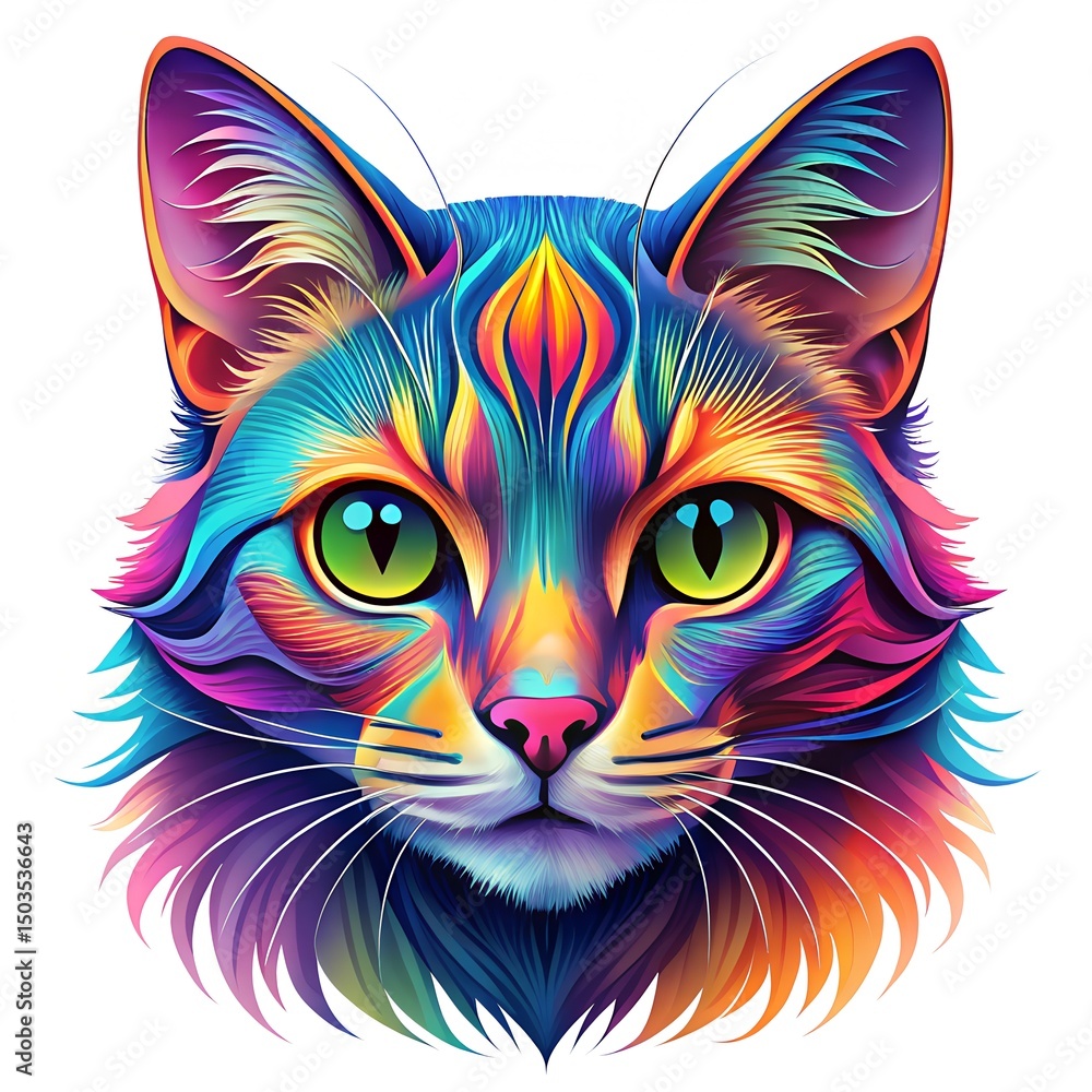 Fototapeta premium Colorful Cat Face with Neon Accents Illustration