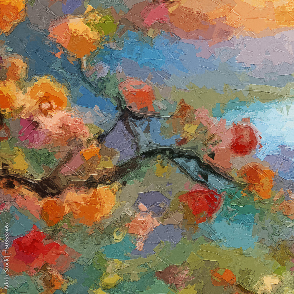 Fototapeta premium Various oil paintings, flowers, birds, plum blossoms, lotus leaves, lotus flowers, cats, dogs, chrysanthemums, river scenery