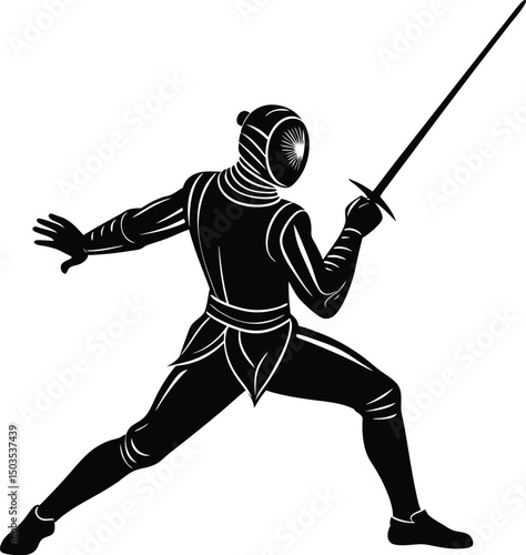 Silhouette of fencer lunging with sword
