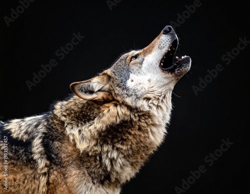 Howling Wolf on Black Background – Wildlife Portrait