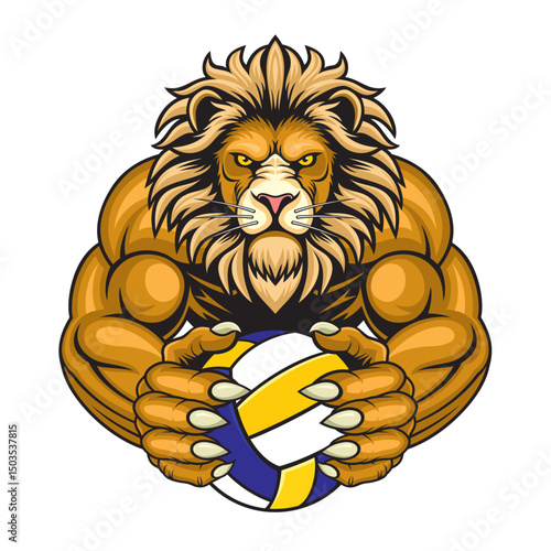 volleyball mascot lion vector illustration design