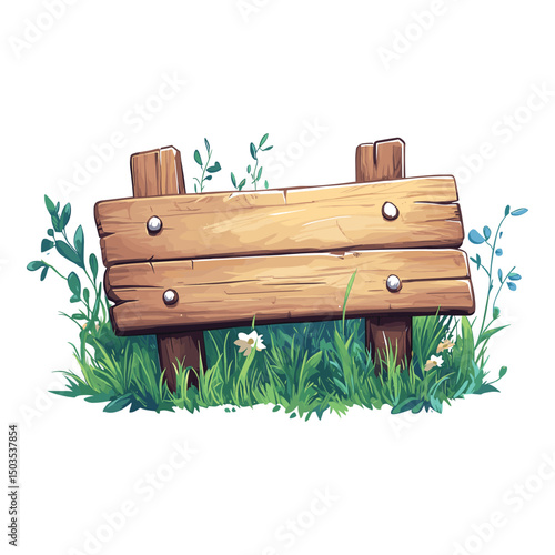 wooden sign with green grass