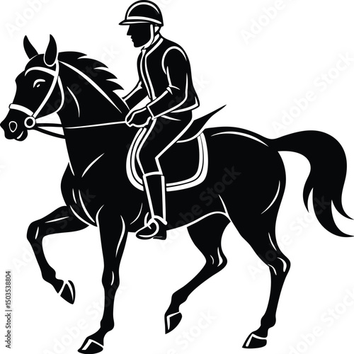 Silhouette of jockey riding horse