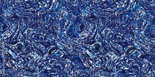 Dye wash indigo blue textur border fabric effect background. Seamless edging trim pattern in masculine Japanese block print style. Perfect for washing tape, ribbon and banner design