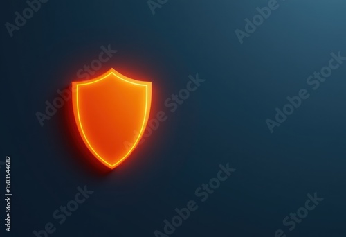 Glowing Orange Shield Icon on Dark Blue Background

