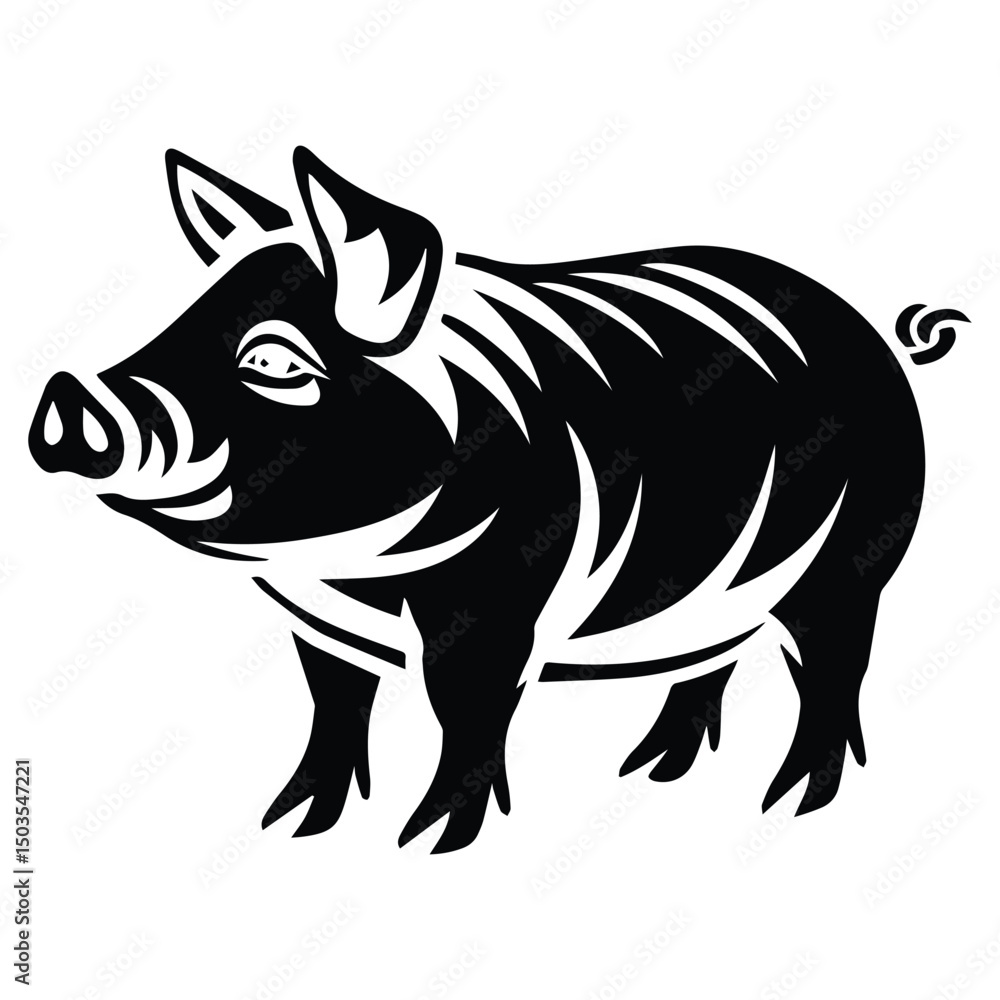 Standing Pig Black silhouette illustration isolated on white background Standing Pig Black silhouette illustration isolated on white background