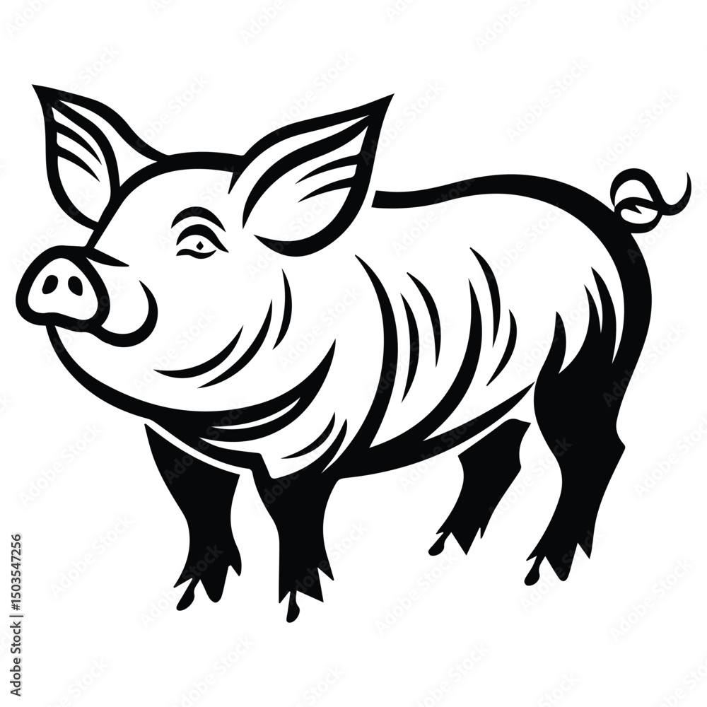 Fototapeta premium Standing Pig Black silhouette illustration isolated on white background