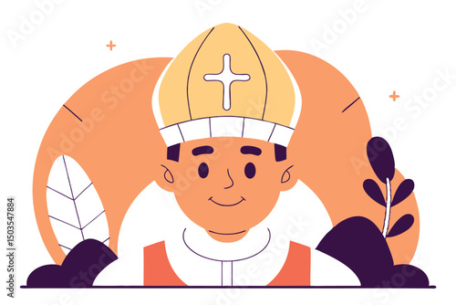 Christian bishop dressed in traditional robe, faith-themed artwork