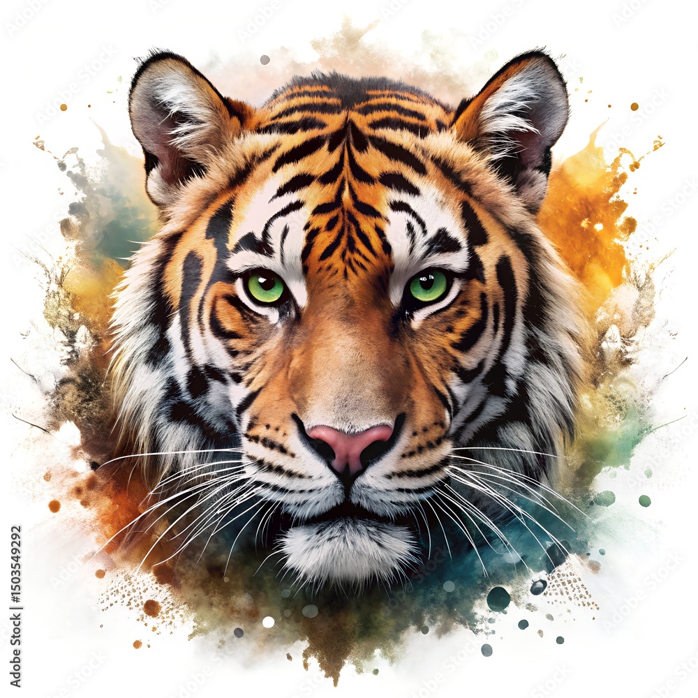 Splash Style Jungle Cat Face on White Background Splash Style Jungle Cat Face on White Background