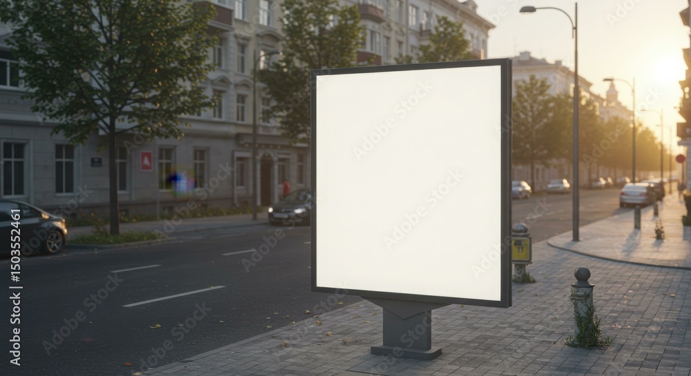 A large, blank billboard stands on a city street, awaiting advertisement. A large, blank billboard stands on a city street, awaiting advertisement.