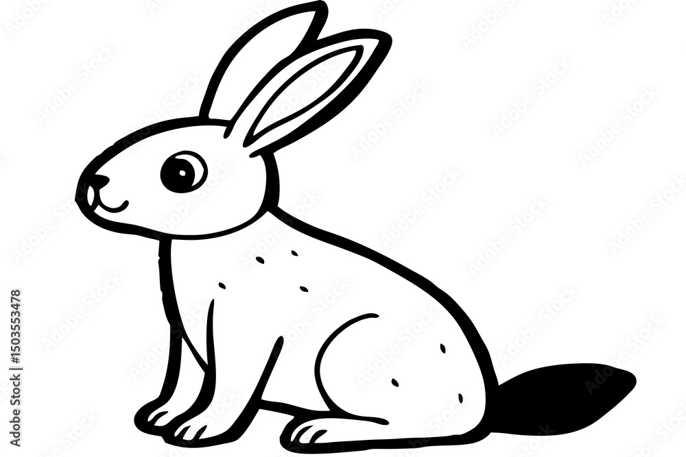 Obraz premium Bunny Portrait: A cute bunny with long ears and a fluffy tail poses in a charming black-and-white portrait. Capturing the playful essence of the animal kingdom