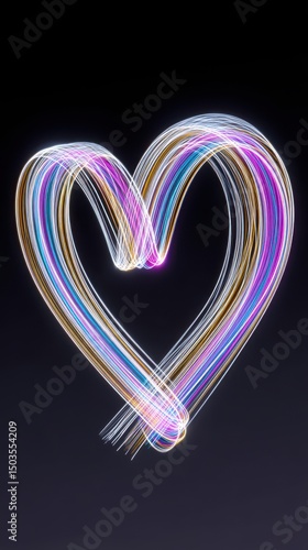 Colorful Heart Shape Created with Light Trails on Dark Background