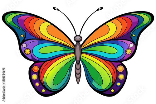 Vibrant rainbow butterfly colorful wings insect art design