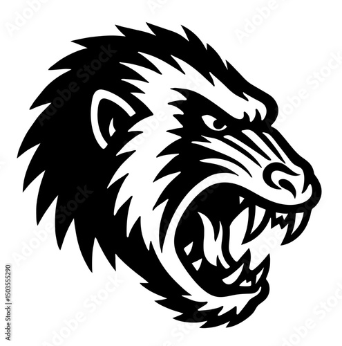 Wallpaper Mural A black and white drawing of a baboon with its mouth open Torontodigital.ca