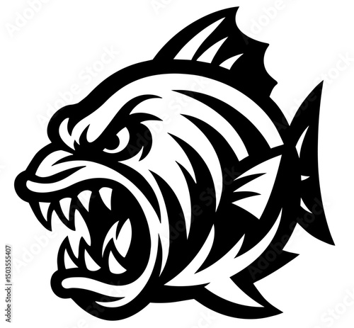 A piranha fish with its mouth open and teeth bared