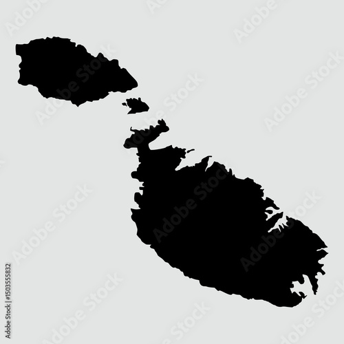 Vector map of Malta, detailed black silhouette, isolated on gray background.