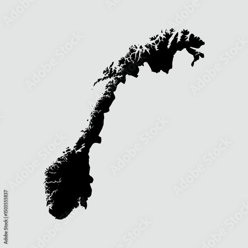 Vector map of Norway, detailed black silhouette, isolated on gray background.