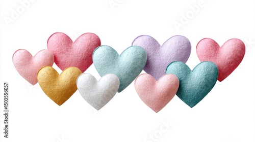 Colorful Felt Hearts Displayed on White Background for Decoration