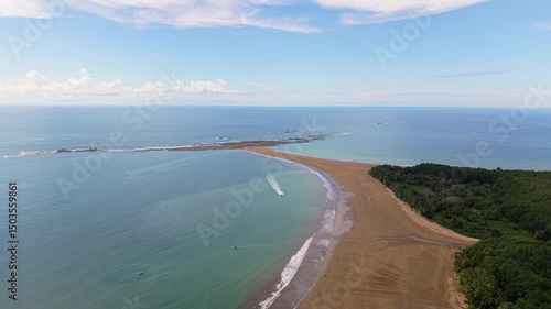 Aerial drone view of Whale Tail beach in Uvita, Costa Rica – Marino Ballena National Park