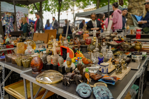 summer flea market in the Marais district in Paris , France