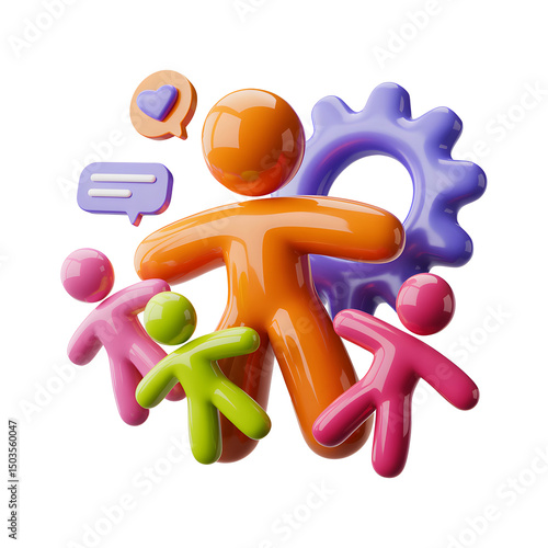 3D Render of Human Resources Teamwork Concept with People Icons and Collaboration Symbol on Transparent Background