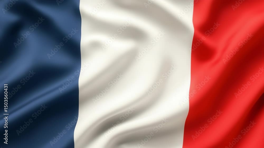 A close-up, top-down view of a gently waving French flag, capturing its vibrant colors and textures, ideal for a patriotic video backdrop. Live desktop wallpaper. A close-up, top-down view of a gently waving French flag, capturing its vibrant colors and textures, ideal for a patriotic video backdrop. Live desktop wallpaper.