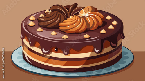 A delicious chocolate cake close-up reveals rich layers, smooth frosting, and a moist texture. This chocolate cake vector captures every sweet detail in a tempting and elegant composition.