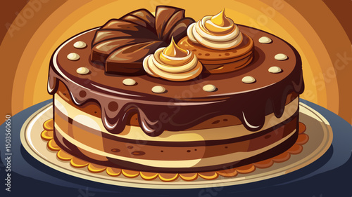 A delicious chocolate cake close-up reveals rich layers, smooth frosting, and a moist texture. This chocolate cake vector captures every sweet detail in a tempting and elegant composition.