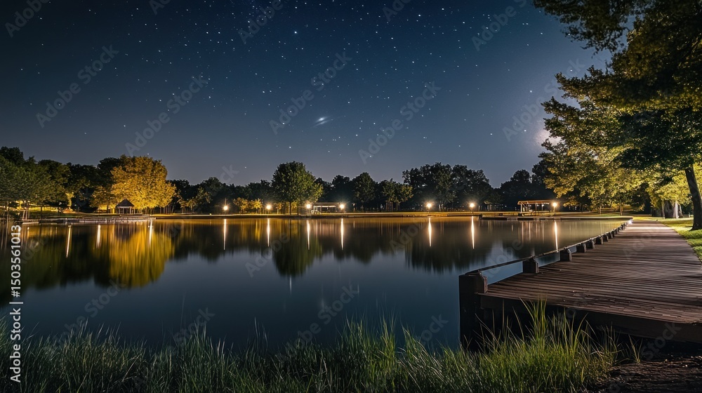 Obraz premium Nighttime lake with starry sky (1)