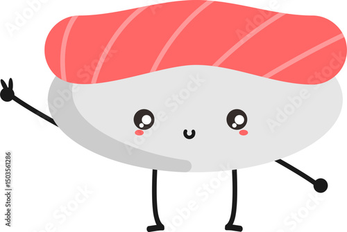 illustration hand drawn various cute kawaii sushi