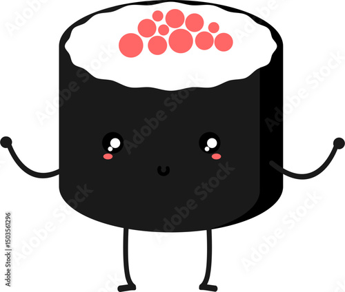 illustration hand drawn various cute kawaii sushi