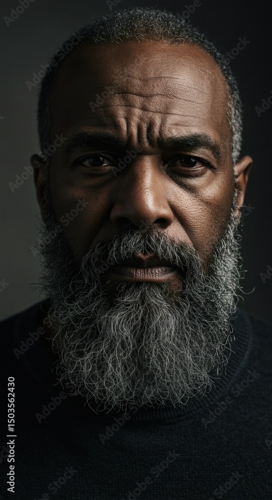 Portrait of serious african american man with gray beard close up shot Portrait of serious african american man with gray beard close up shot