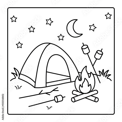 Summer Camping Bold and Easy Coloring Pages for Kids – Tent, Bonfire, Nature Fun Outline Art