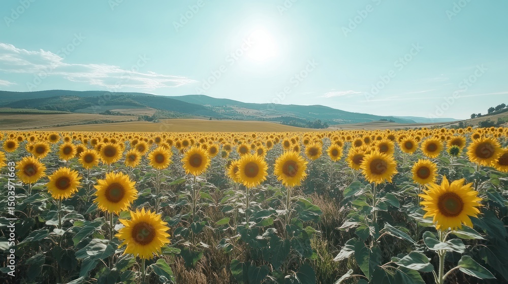 Obraz premium Sunflowers field vast landscape