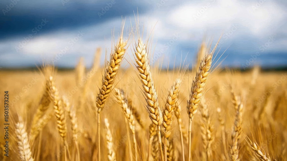 Fototapeta premium Golden Wheat Field Under a Cloudy Sky