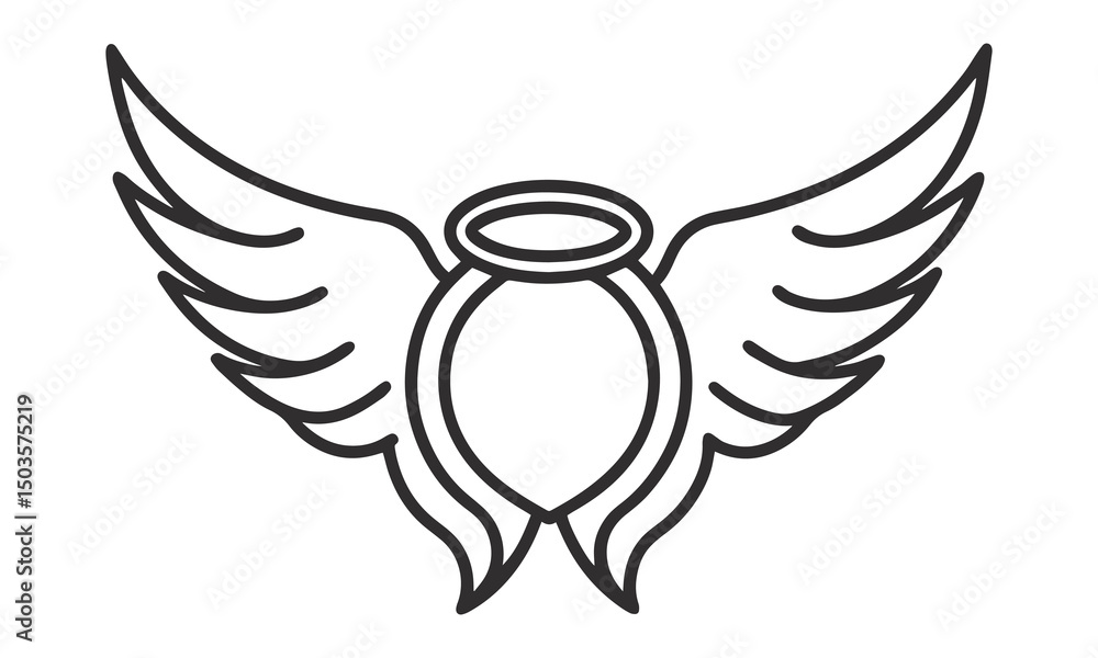 Obraz premium Minimalist Black and White Angel Wings with Halo Emblem