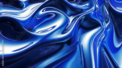 Abstract liquid metal texture.  Dynamic swirls of deep blues and iridescent highlights