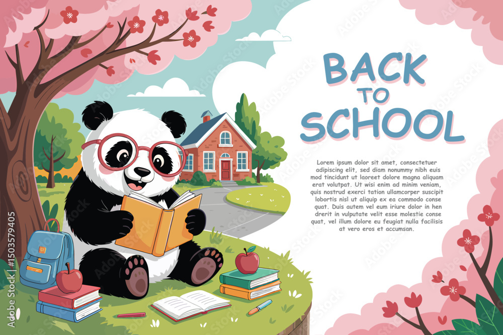 Naklejka premium Cute Panda Back to School Illustration – Spring Season Theme