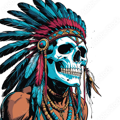 indian warrior skull vector art comic style