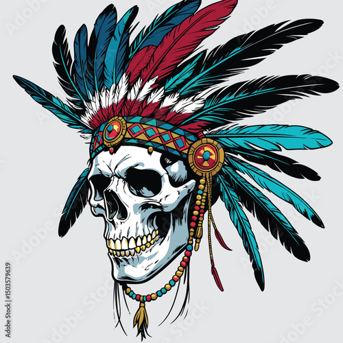 indian warrior skull vector art comic style