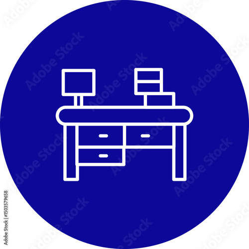 Work Table Vector Line Blue Circle Icon Design for personal and commercial use