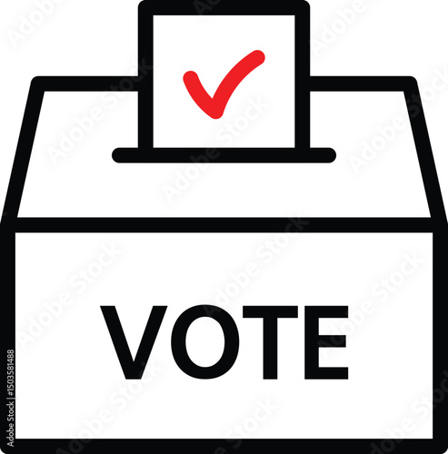 Outline style ballot box with red checkmark vote slip